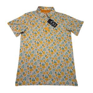 Pins and Aces Polo Shirt Men Small Pineapple Paradise Geometric Golf Performance